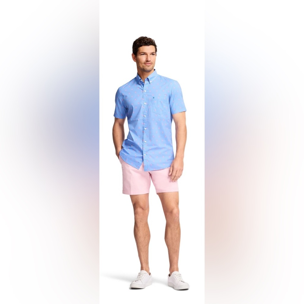 Men's IZOD Classic Breeze Printed Short Sleeve Button-Down Shirt, size medium